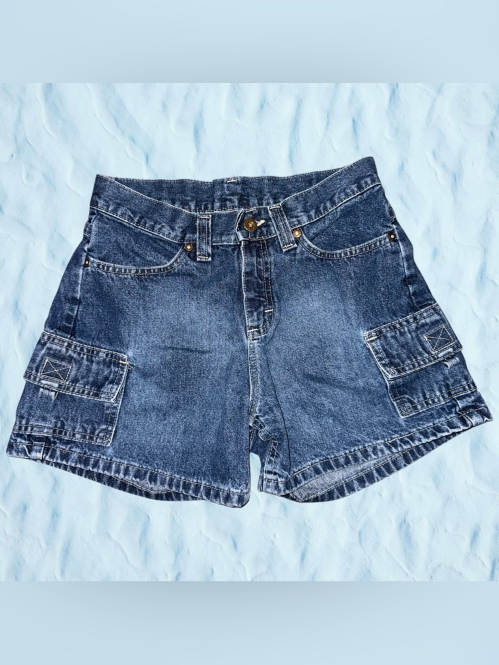 Vintage 90s Lee Dungarees Riveted Denim Cargo Shorts Size Women’s 2 Dark Wash